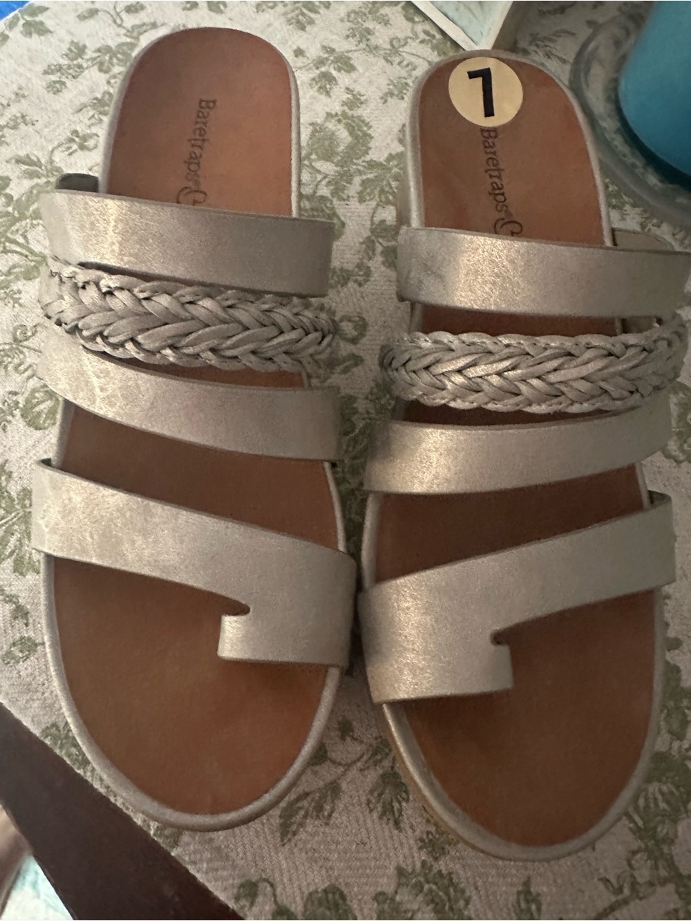 BareTraps Champagne Braided-Strap Slide Sandals